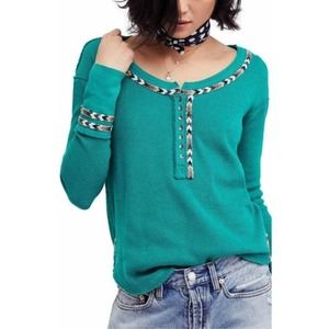 Free People Teal Long Sleeve Top